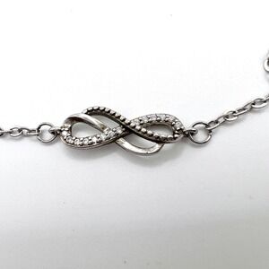 Sterling Silver Infinity Bracelet Cubic Zirconia S925 Adjustable Chain 9.25in